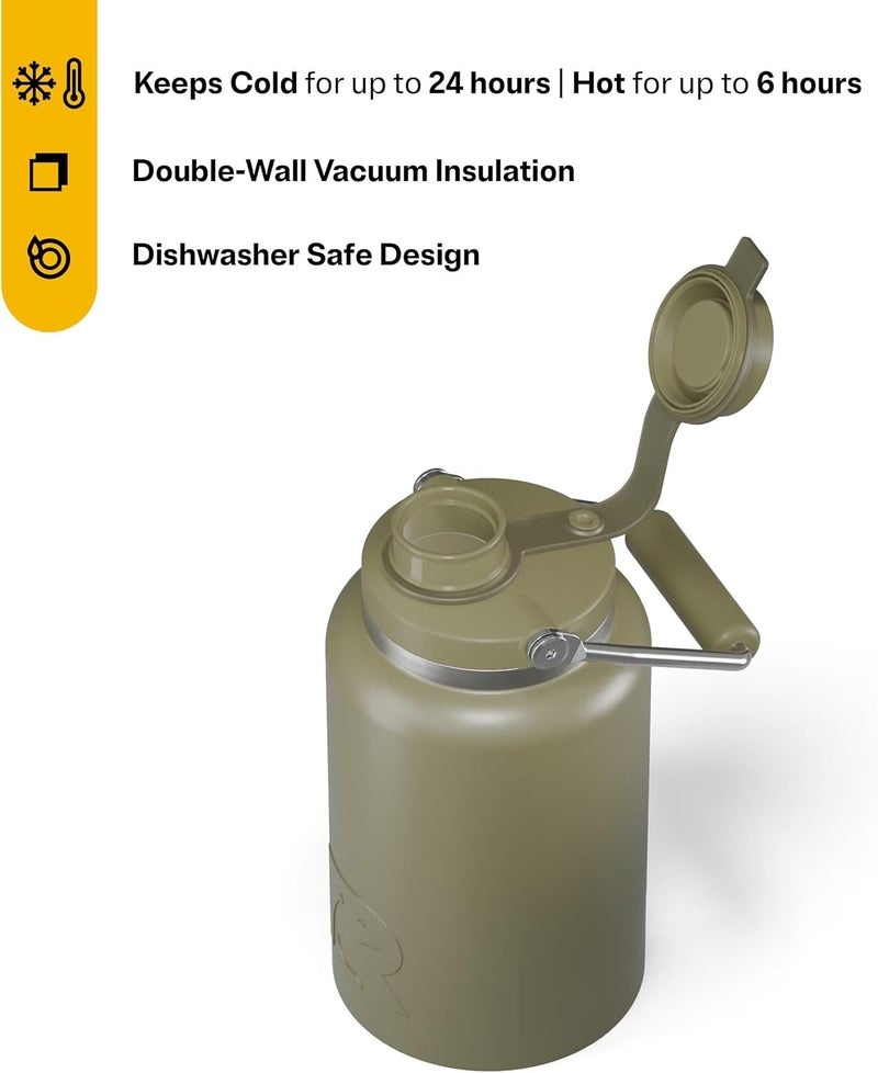 RTIC Half Gallon Outback Jug, Stainless Steel, Ceramic Lined Insulated Water Bottle with Lid and Handle, BPA-Free, Double Wall Vacuum Insulation, Olive - Image 2